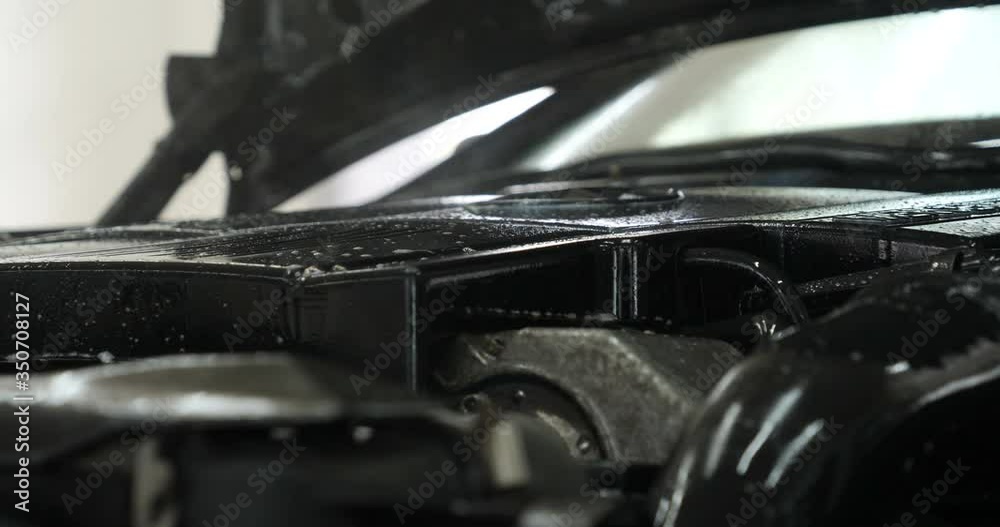 Washing car engine. Car wash service before and after washing. Cleaning maintenance. Before and