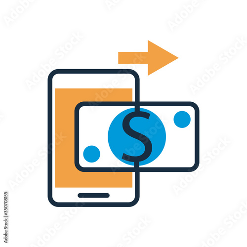 smartphone with bill dollar and arrow fill style