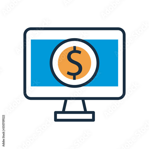 computer desktop with coin fill style icon