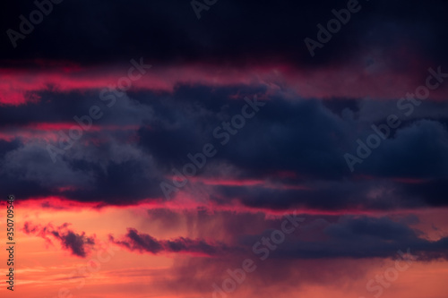 large dark clouds at sunset in spring