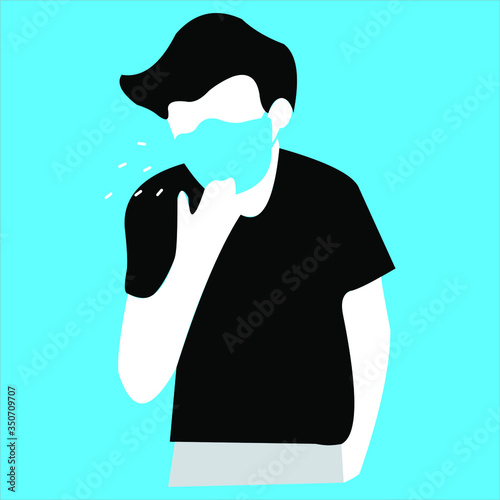 Faceless man (upper body) wearing a mask vector illustration icon / Coronavirus (influenza hay fever etc.) prevention.