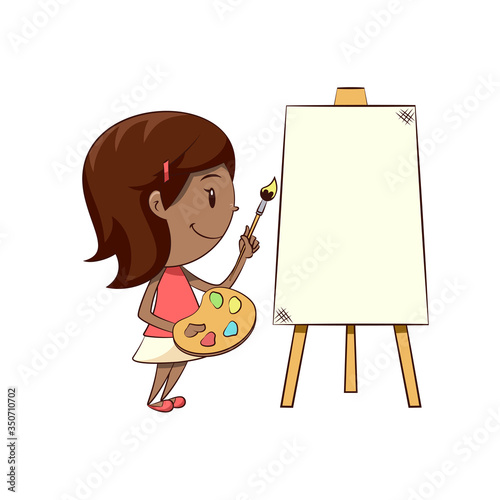 Little girl painting, happy cute child art painter