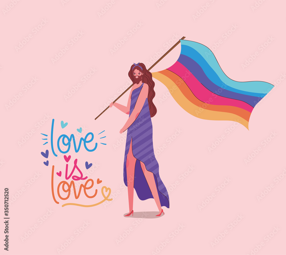 girl with costume lgtbi flag and love is love vector design girl with costume lgtbi flag and love is love vector design