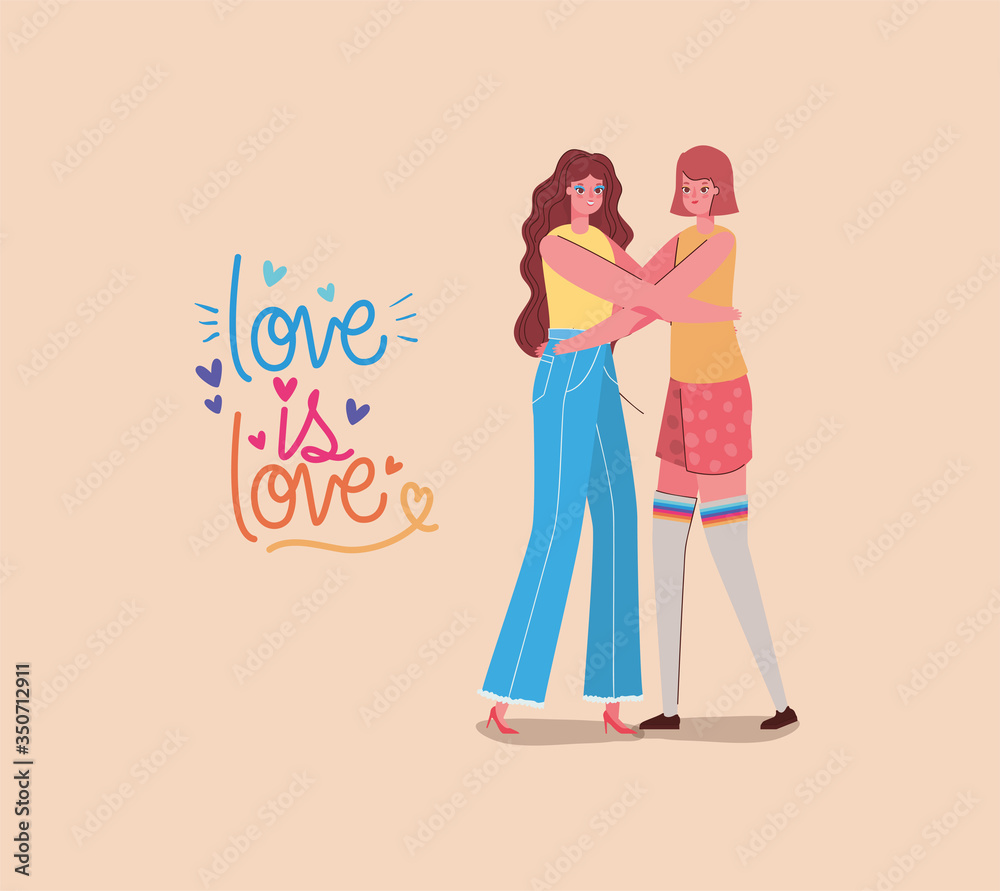 girls with costumes lgtbi flag and love is love vector design girls with costumes lgtbi flag and love is love vector design