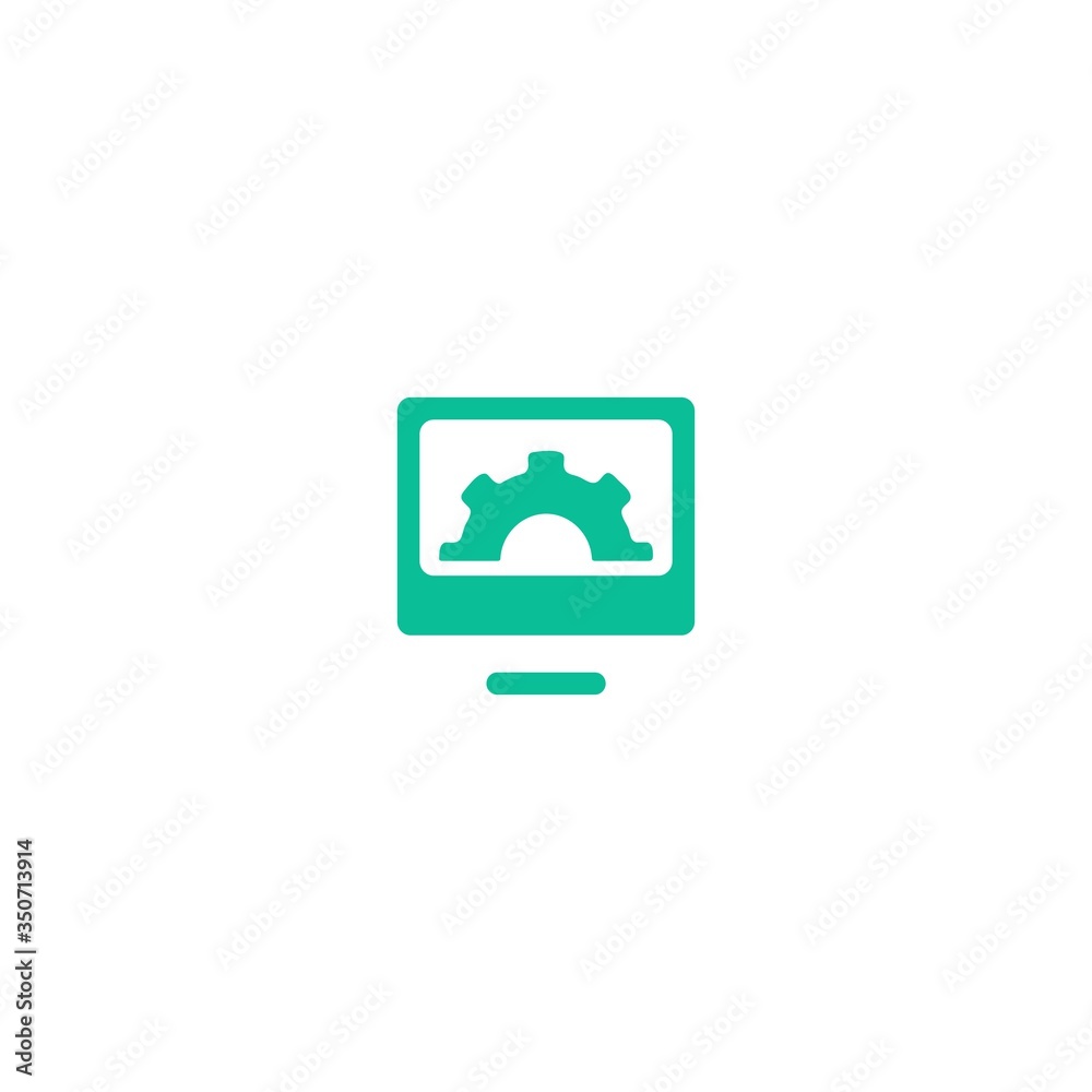 Computer icon with gear sign. PC settings symbol. Computer repair services, technical support concepts. Flat icon for web and mobile UI design.