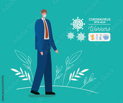 Man avatar wth medical mask and suit vector design