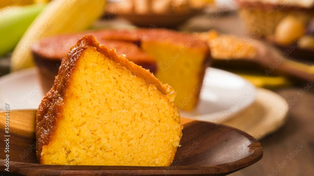 Slide shot Corn cake with smoke. Traditional Brazilian treats made of corn. Slide shot Corn cake with smoke. Traditional Brazilian treats made of corn.