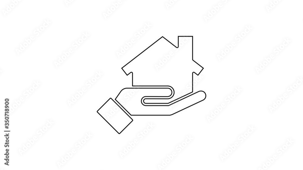 Black line Realtor icon isolated on white background. Buying house. 4K Video motion graphic animation Black line Realtor icon isolated on white background. Buying house. 4K Video motion graphic animation