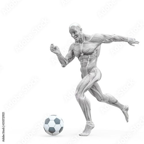 muscleman anatomy heroic body playing football in white background