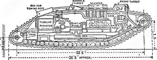 Hand Drawn illustration of a WW1 Tank 