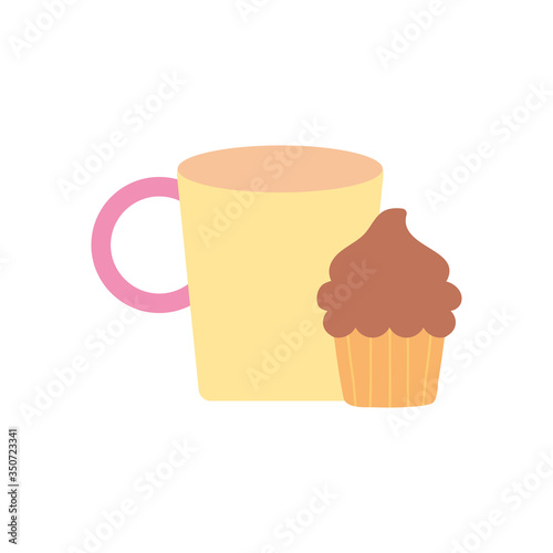 coffee mug and cupcake icon  flat style
