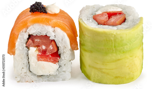 Sushi roll with avocado and salmon