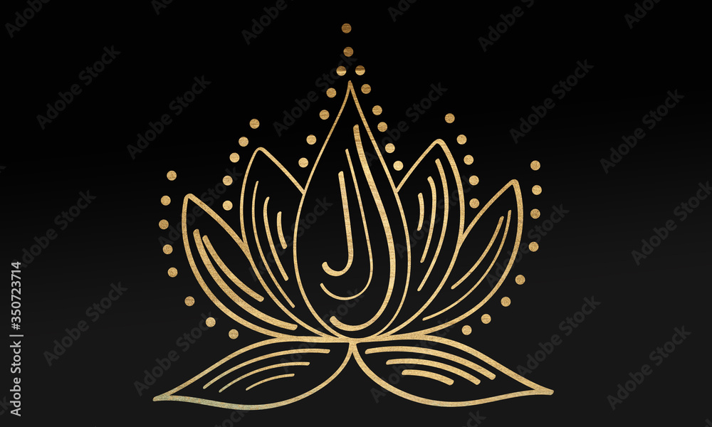 Black minimalistic abstract background. Business presentation, web banner backdrop. Lotus flower with golden effect. Black minimalistic abstract background. Business presentation, web banner backdrop. Lotus flower with golden effect.