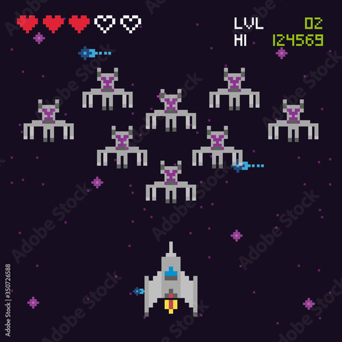 retro video game space pixelated scene