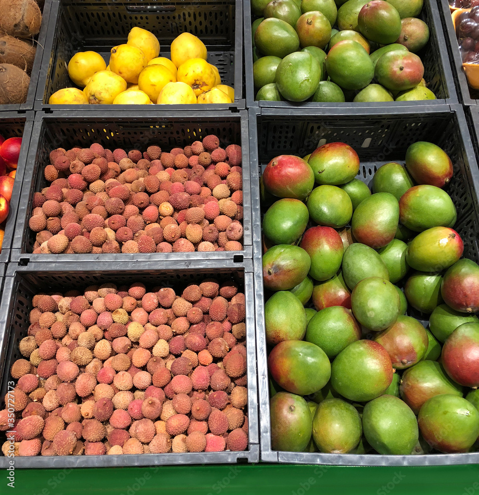 Mango and lychee fruits, food and retail concept