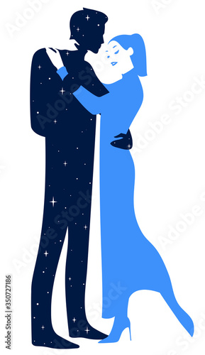 Wallpaper Mural A young couple in love, a man and a woman embracing each other. Romantic date at night. Isolated vector illustration. Torontodigital.ca