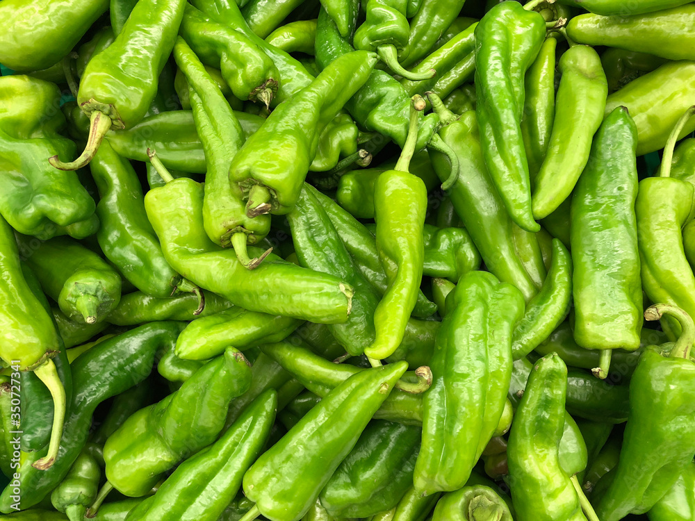 Green peppers close up, food and retail concept