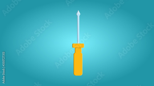 Tools for repair and construction manual yellow screwdriver for loosening screws on a blue background. Vector illustration