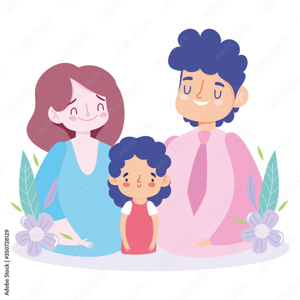 Mother father and daughter with leaves and flowers vector design Mother father and daughter with leaves and flowers vector design