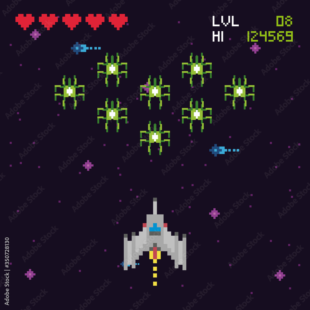 retro video game space pixelated scene retro video game space pixelated scene