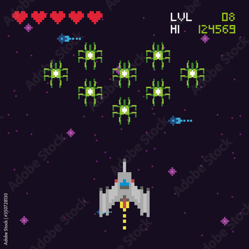 retro video game space pixelated scene