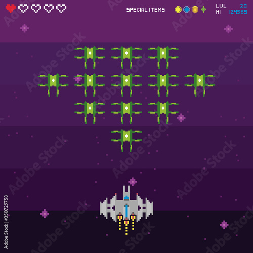 retro video game space pixelated scene