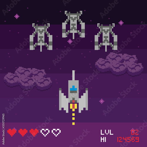 retro video game space pixelated scene