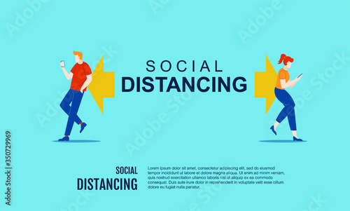 people social distancing vector flat illustration concept isolated template white background can be use for presentation web banner UI UX landing page