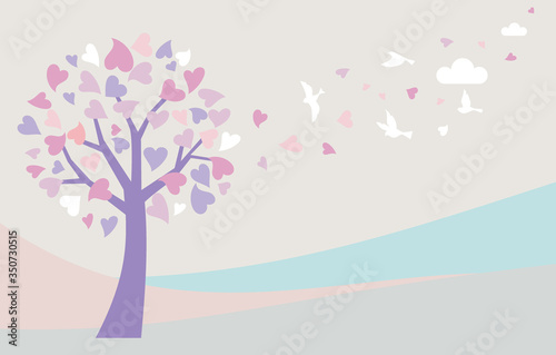 Love tree with heart leaves and bird © halimqdn