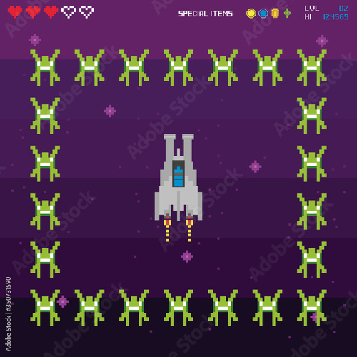 retro video game space pixelated scene