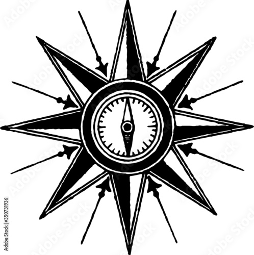 Sea Compass, Vector Drawing of a 19th century engraving