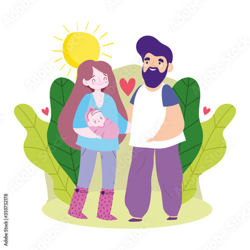 Mother father baby and leaves vector design