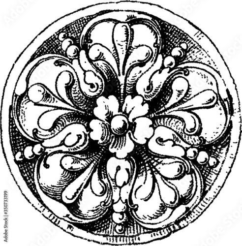 Wood Ornate Carving, Vector Sketch of a 19th century engraving