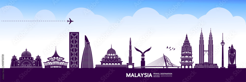 Obraz premium Malaysia travel destination grand vector illustration.