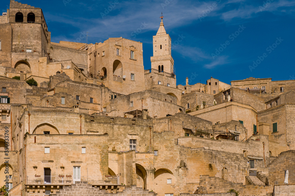 Vista panorámica de la antigua ciudad paleolítica de Matera, Sassi di Matera, Basilicata, sur de Italia
