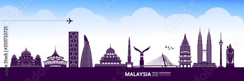 Malaysia travel destination grand vector illustration. 