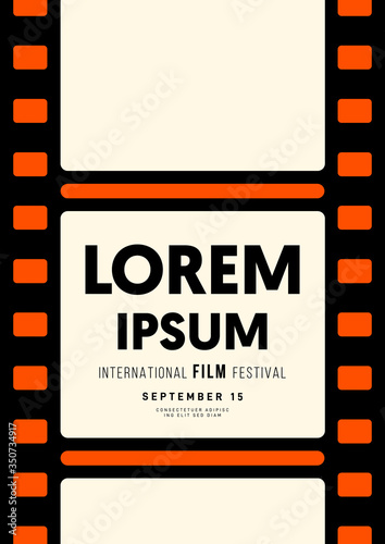 Movie and film poster design template background vintage retro style with filmstrip