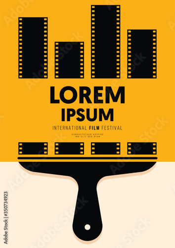 Movie and film poster design template background with paint brush and filmstrip