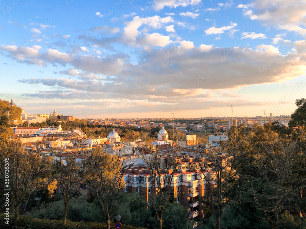 panoramic view of the city of Madrid at sunset