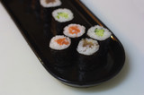 Closeup of a plate with some pieces of sushi, japanese food