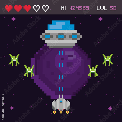 retro video game space pixelated scene