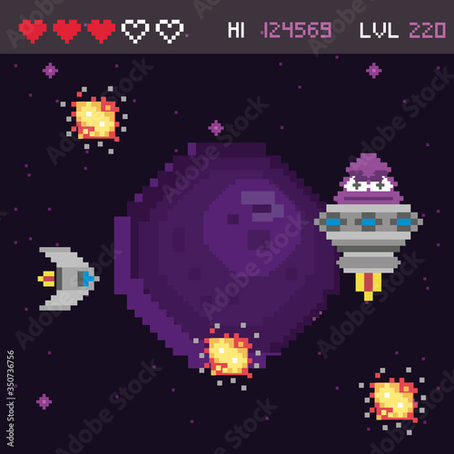 retro video game space pixelated scene
