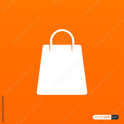 Shopping Bag Icon. White Shape isolated on Orange Background. Flat Vector Icon Design Template Elements.