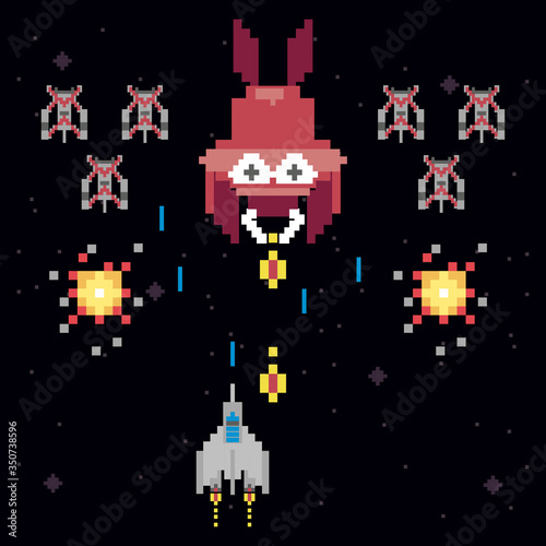 retro video game space pixelated scene