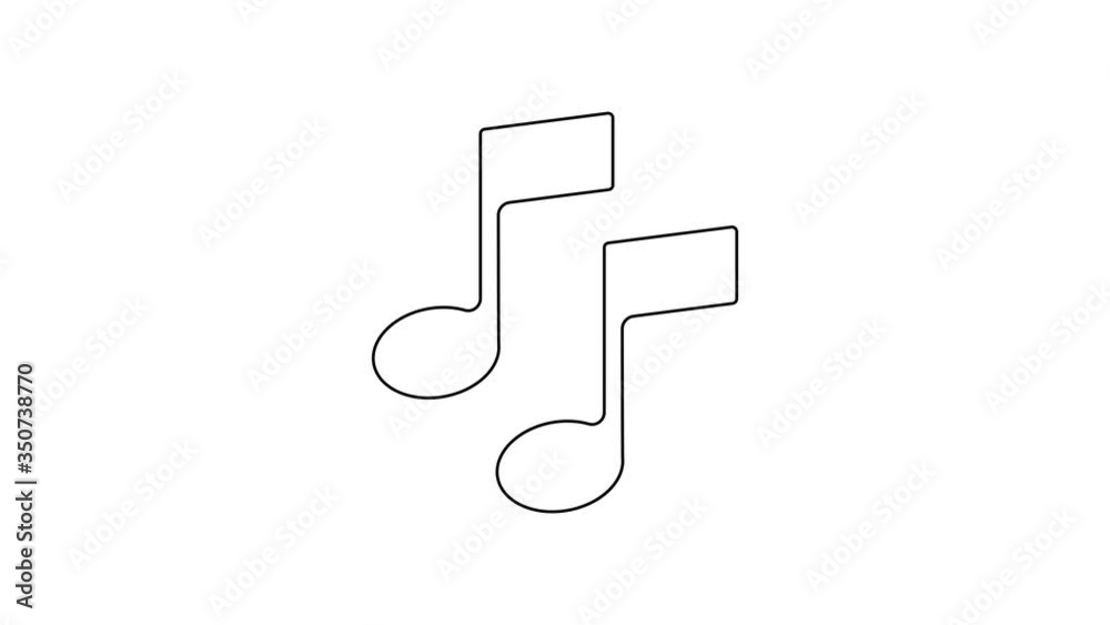 Black line Music note, tone icon isolated on white background. 4K Video motion graphic animation Black line Music note, tone icon isolated on white background. 4K Video motion graphic animation
