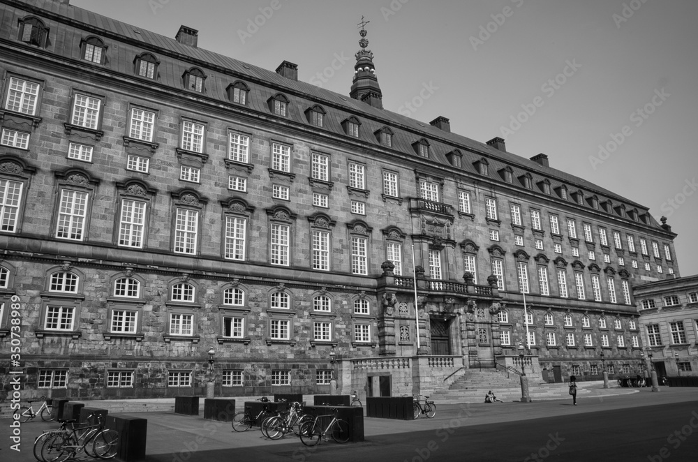 Black and white photograph of Royal Palace of Stockholm in Sweden