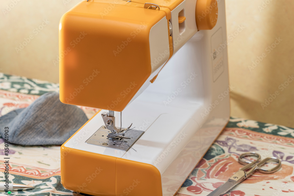 homemade sewing machine ready to manufacture and make clothes and arrangements at home