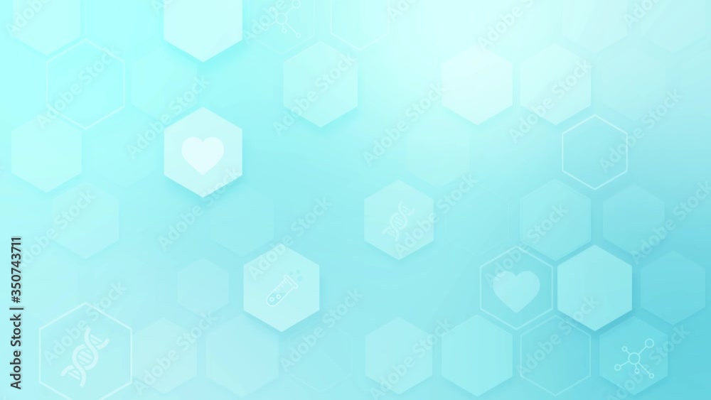 Abstract geometric hexagonal background.  Elegant, smooth animation of hexagon shapes with medical icons, suitable for, medical, healthcare 