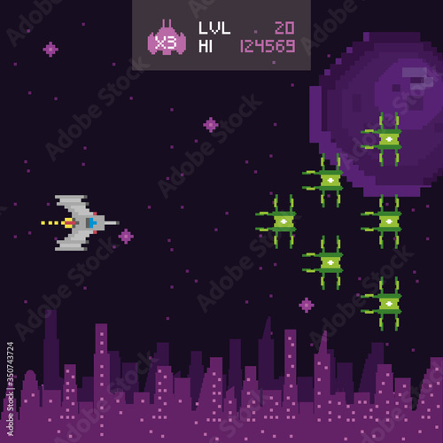 retro video game space pixelated scene
