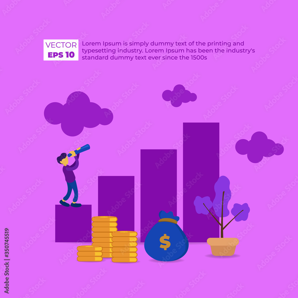 Invest Money Digital Marketing Profit Wealth Capital Cartoon Flat Vector Illustration, Return on Investment, ROI, Market and Finance Business Analysis and Growth Concept. 